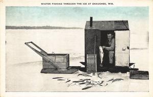 Okauchee WI Winter Ice Fishing Quite a Catch Postcard