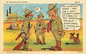Comic Ray Walters Military Drill Sargent 1940s Dog USA-12 Linen Postcard 20-4081