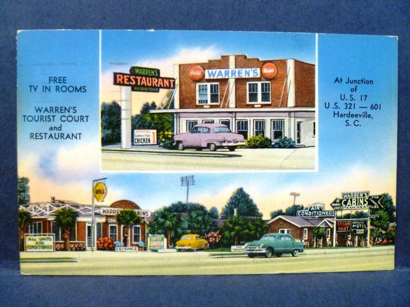 Postcard SC Hardeeville Warren's Tourist Court & Restaurant 1950's