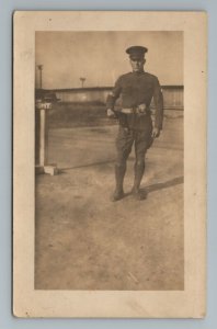 Military Police MP Holding Gun US Soldier WWI WW1 Army Men RPPC Photo Postcard 