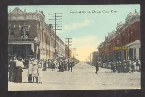 DODGE CITY KANSAS DOWNTOWN CHESTNUT STREET SCENE VINTAGE POSTCARD 1911