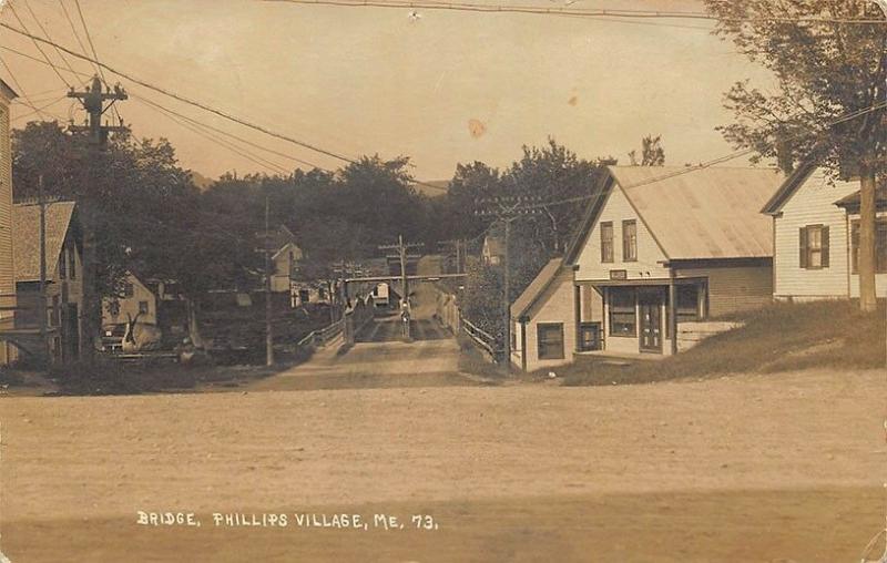 Phillips Village ME Bridge Millinery Store Street View Real Photo Postcard