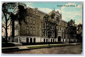 Peoria Illinois IL Postcard Douglas School Building Exterior 1913 Trees Vintage