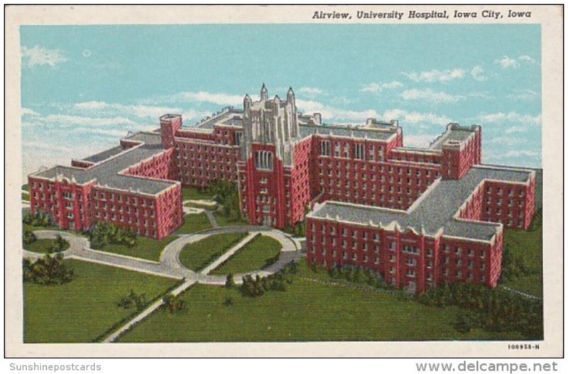 Iowa Iowa City Aerial View University Hospital University Of Iowa Curteich