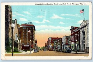 Michigan City Indiana Postcard Franklin Street Looking South Sixth Street 1950