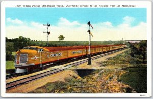 Union Pacific Streamline Train Mississippi MS Overnight Service Rockies Postcard