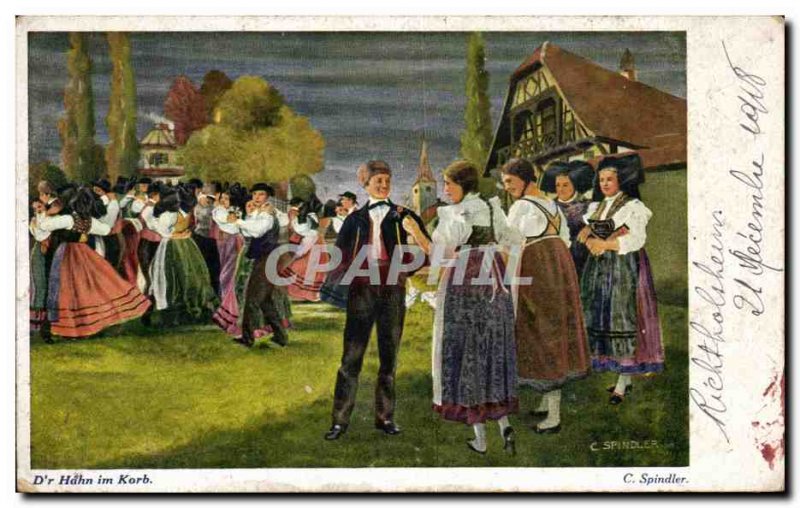 Postcard Old Dr. Hahn im Korb Spindler Folklore Costume