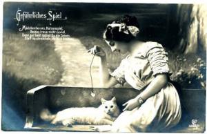 Woman and Cat Real Photo Postcard rppc