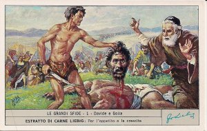 JUDAICA David w Head of Goliath, Brooke Bond Liebig Trade Card, Bible History,