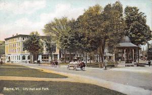 BARRE, VT  Vermont  CITY HALL & PARK  Pavilion, Horse & Wagons  c1910's Postcard