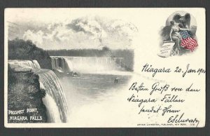 DATED 1900 VINTAGE PPC NIAGARA FALLS PATRIOTIC TO BERLIN POSTAGE DUE SEE INFO