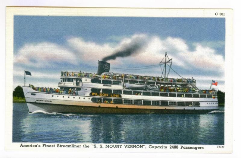 The S.S. Mount Vernon,  Linen Picture Postcard,  prisitine