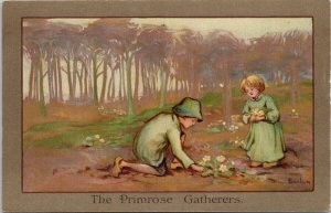 The Primrose Gatherers Children Barham Artist CW Faulkner Postcard G70