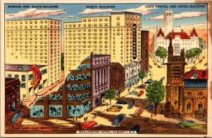 Linen Postcard Wellington Hotel and Street Scene Map in Albany, New York