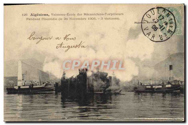 Old Postcard Boat War Algeciras Ship Torpedo School of Mechanics & # During 3...