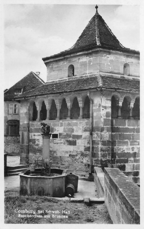 RPPC Comburg bei Schwäb Hall Baptisterium mit Brunnen Germany Vintage Postcard