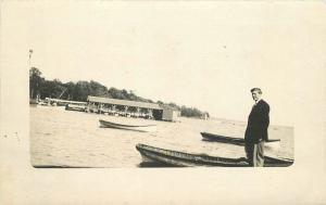 C-1910 Detroit Michigan Lake Shore Boat Dock RPPC real photo postcard 6648