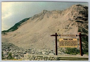 Frank Slide Sign, Turtle Mountain, Crowsnest Pass, Alberta, Chrome Postcard,NOS