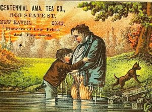 Centennial Tea Co Ad New Haven Connecticut Boy Man Dog Sunset Water 1880-1890s