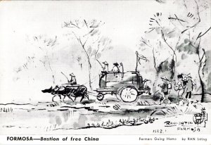 Formosa, Taiwan China  FARMERS GOING HOME Artist Ran In-ting  ca1950's Postcard