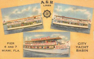 A.G.H. LINES CITY YACHT BASIN SHIPS MIAMI FLORIDA ADVERTISING POSTCARD (c.1940s)