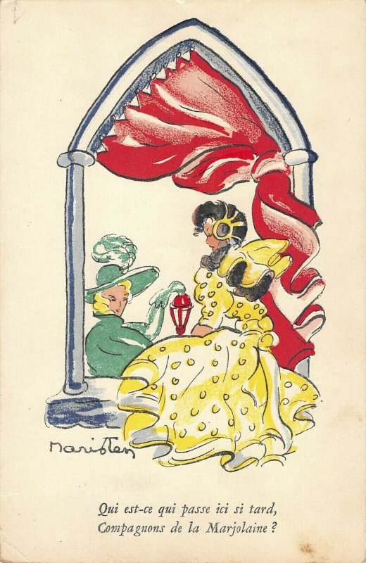 Signed handpainted French lady postcard