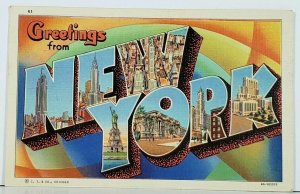 NY Rainbow Large Letter Greetings from New York 1938to Norwood R.I. Postcard A7