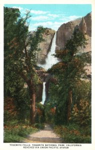 Vintage Postcard Yosemite Falls Via Union Pacific Yosemite National Park Calif.