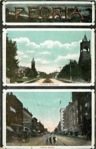 Wheelock Postcard Multiview Peoria IL Hamilton Blvd & Adams Street