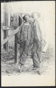 Two Male Workers Standing on Ladder RPPC Unused c1910s