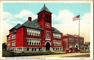 VINTAGE Postcard HIGH SCHOOL AND GYMNASIUM, BUCKHANNON, West Virginia KG3