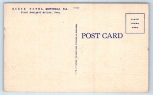 MONTICELLO, Florida FL~Roadside DIXIE HOTEL 1940s Ethel Sweigert Moline Postcard