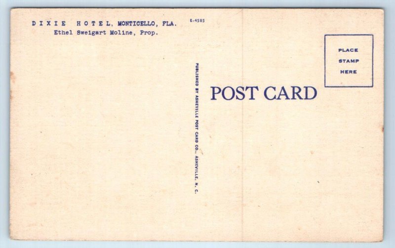 MONTICELLO, Florida FL~Roadside DIXIE HOTEL 1940s Ethel Sweigert Moline Postcard