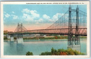 c1920s Parkersburg, WV Belpre Bridge Ohio River Suspension Litho PC Robbins A216