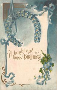 Birthday Greetings~Embossed Forget-Me-Nots Horseshoe & Ribbons~1907 Postcard