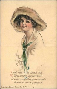 Beautiful Woman Hat & Kerchief Fold-Back Novelty Pearle Fidler LeMunyan PC