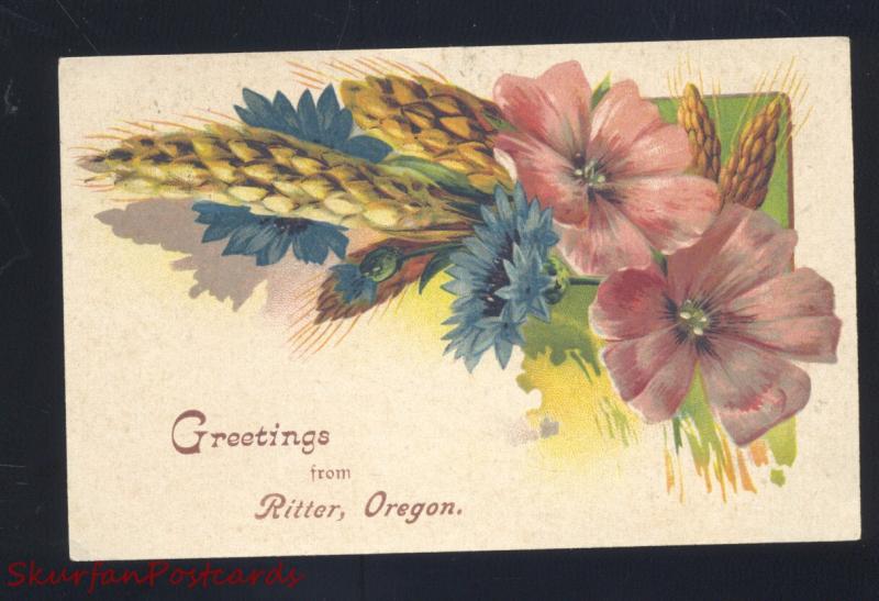 GREETINGS FROM RITTER OREGON PINK FLOWERS ANTIQUE VINTAGE POSTCARD ADAMS