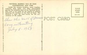 Cooperstown National Baseball Hall of Fame New York NY dated 1963 Postcard