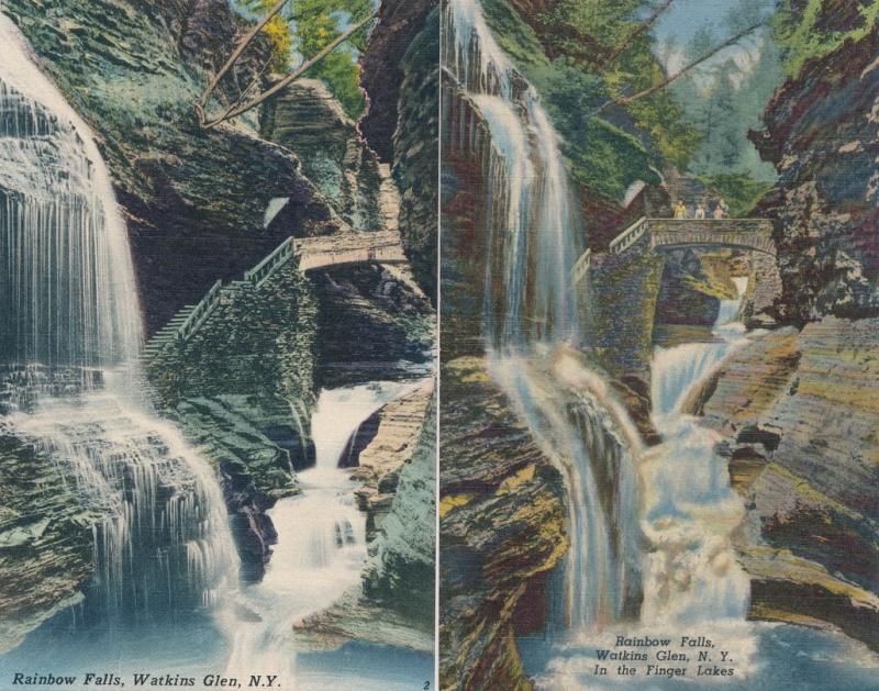 (2 cards) Rainbow Falls - Watkins Glen State Park NY, New York - Linen