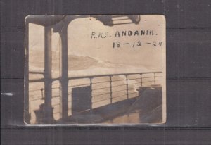 RMS ANDANIA, 1924 real photo ppc., PHOTO FROM ON BOARD, ROUGH SEAS, unused.