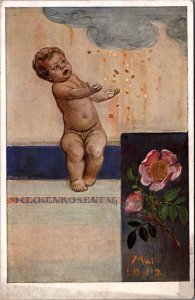 It's Raining Coins Baby Boy Heckenrosentag Vintage Postcard 09.78