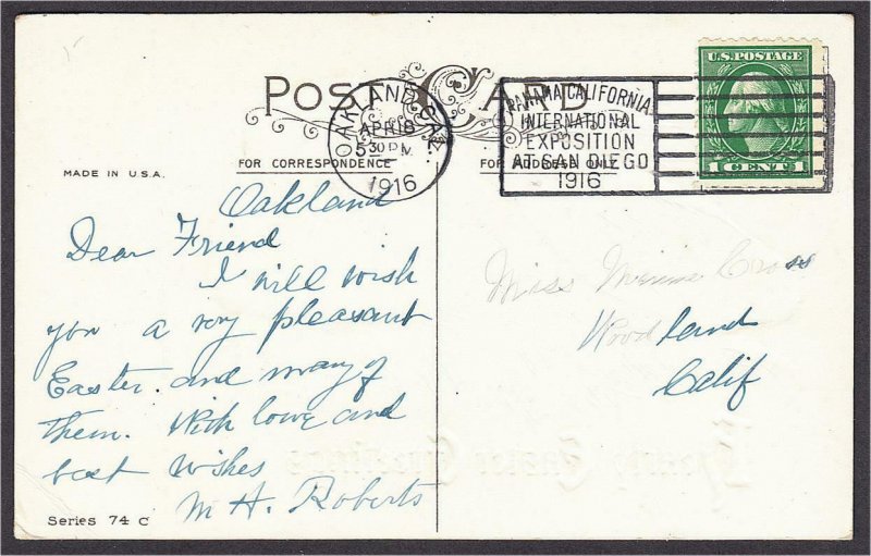 Easter Postcard White Rabbit Head with Ears Down 1916