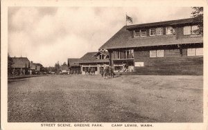 Street Scene Greene Park Camp Lewis Washington BW Divided Back Postcard Antique 