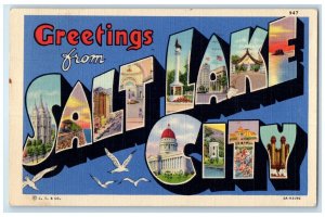 1937 Large Letter Greetings From Salt Lake City Utah UT Posted Seagull Postcard