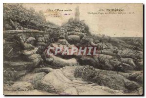 Postcard Old Rotheneuf Quelqpes types of carved rocks