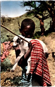 Djibouti L'Enfant Et L'Agneau Native Boy With Goat RPPC C012 