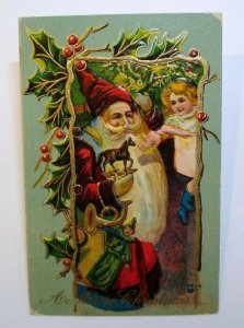 Vintage Santa Claus Christmas Postcard Embossed Gel Old World Long Beard Unused 