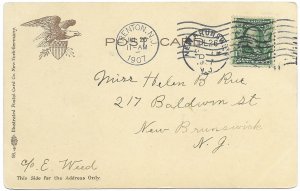 Trenton New Jersey, City Hall. Mailed 1907 - double Postmark #300 Franklin.