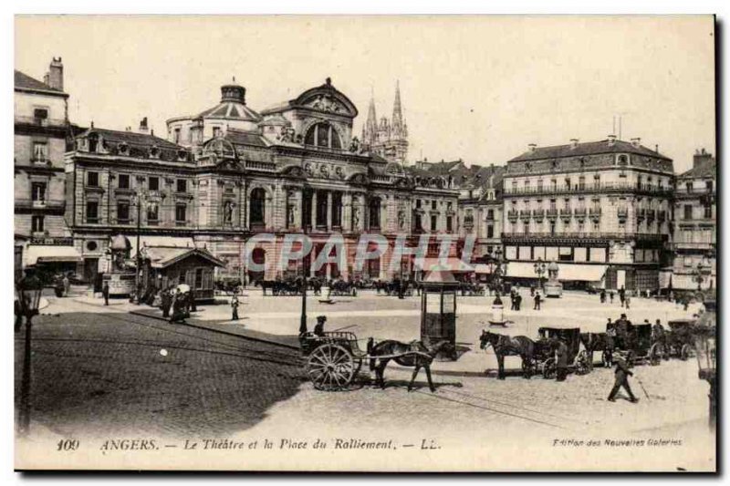 Angers Postcard Old Square rallying the theater