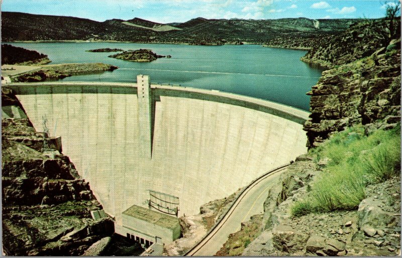 Vtg Flaming Gorge Dam Green River near Wyoming Utah State Line UT Postcard